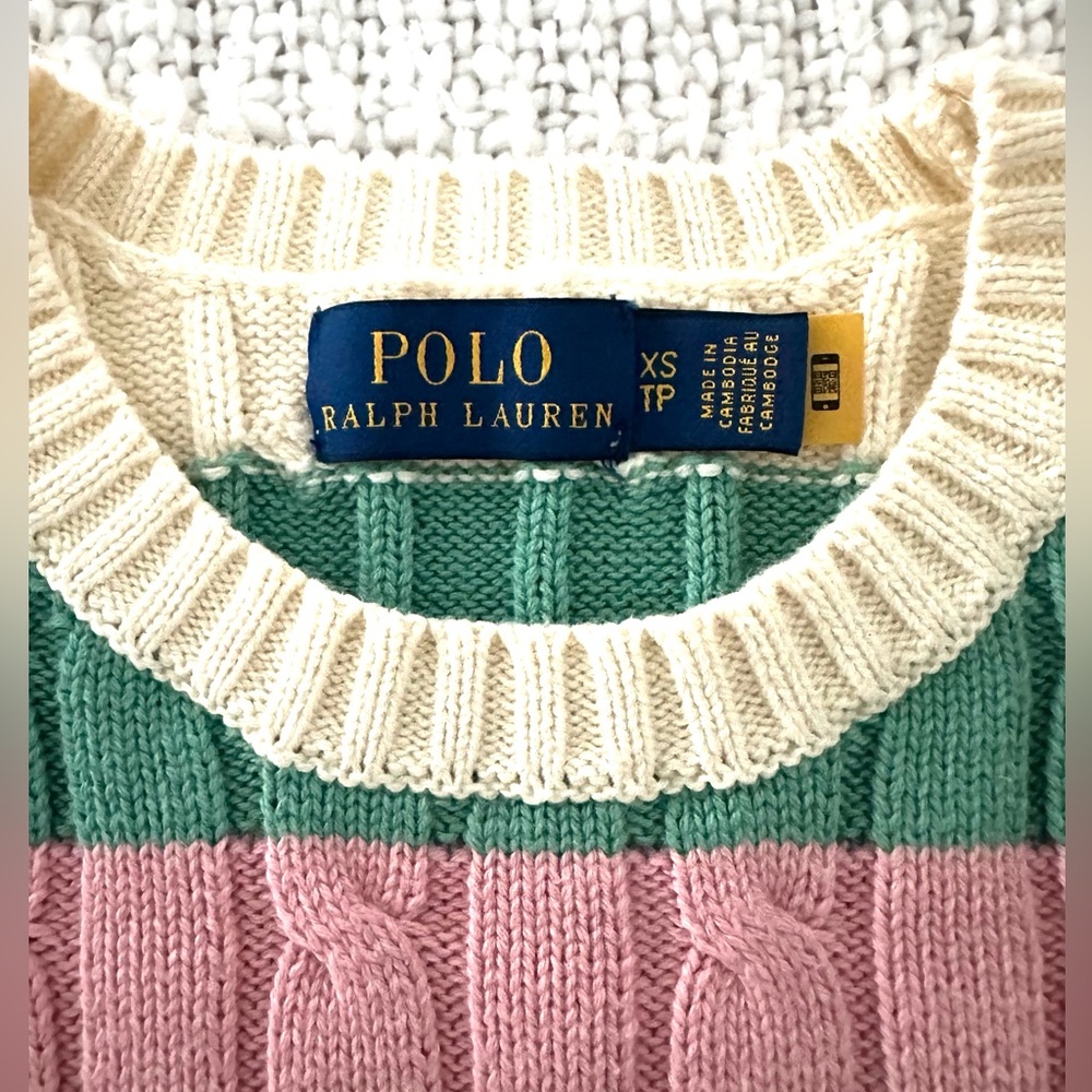 Vintage Polo Ralph Lauren Cable Knit Short Sleeve Sweater XS Striped Preppy - Picture 6 of 8